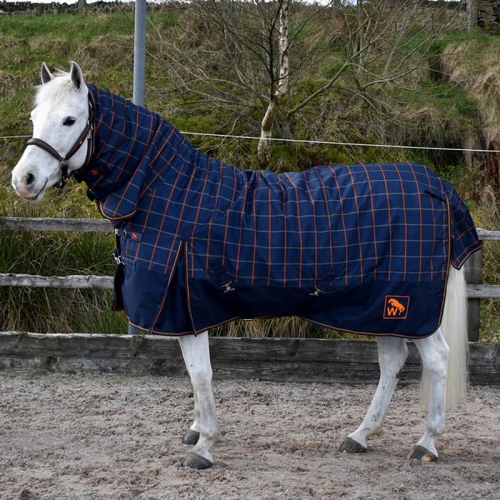 R422 Noah 100g Turnout Rug with Fixed Neck and Tail Flap Navy and Orange